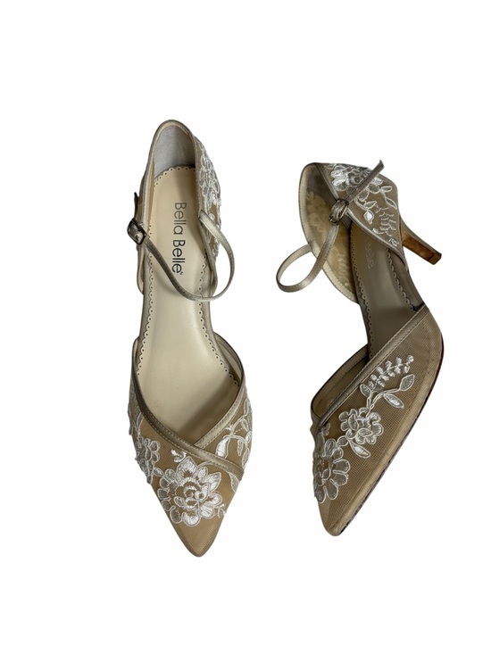 Bella Belle Shoes - Bella Belle cream mesh embroidered floral leather kitten heel pumps size 8.5/ 39